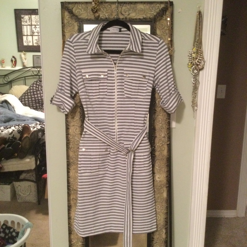 Christin Michaels striped belted dress